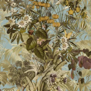 Papel de Parede Floral Verde Envelhecido e Azul Biarritz - PDF3603