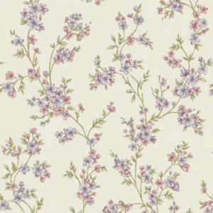 Papel de Parede Floral Delicado Off White e Rosa com Brilho Biarritz - PDF2901