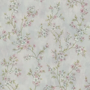 Papel de Parede Floral Delicado Cinza e Rosa com Brilho Biarritz - PDF2902
