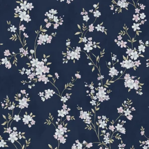 Papel de Parede Floral Delicado Azul Petróleo e Dourado com Brilho Biarritz - PDF2903