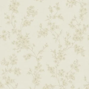 Papel de Parede Floral Delicado Off White com Dourado com Brilho Biarritz - PDF2904