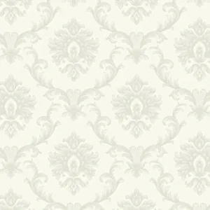 Papel de Parede Arabesco Damask Off White com Cinza Claro Biarritz - PDD4304