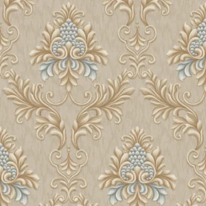 Papel de Parede Arabesco Damask Marrom com Cinza Biarritz - PDD9903