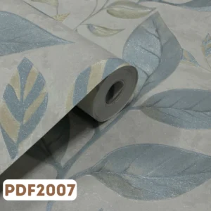 Papel de Parede Folhas Floral Verde c/ Off White e Brilho - PDF2007