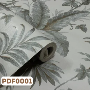 Papel de Parede Flores Cinza Claro e Verde - PDF0001