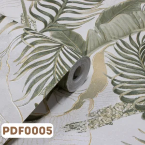 Papel de Parede Flores Folhas Verde com Off White - PDF0005