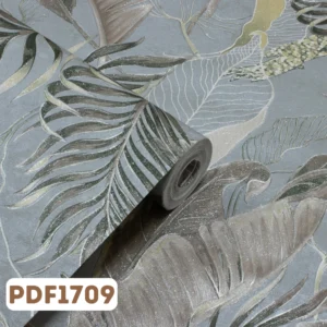 Papel de Parede Flores Cinza Claro e Verde - PDF1709