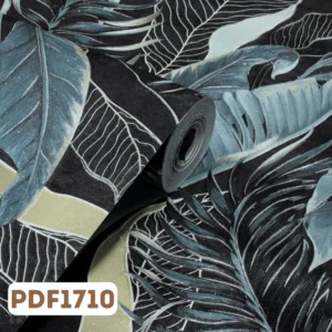 Papel de Parede Flores Preto c/ Cinza - PDF1710
