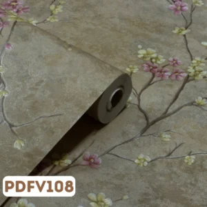 Papel de Parede Flores e Galhos Marrom, Amarelo e Rosa - PDFV108