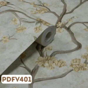 Papel de Parede Flores e Galhos Marrom, Verde e Amarelo - PDFV401
