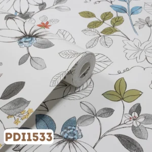 Papel de Parede Infantil Desenho Folhas Azul - PDI1533