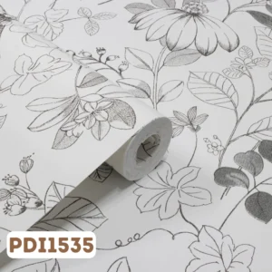 Papel de Parede Infantil Desenho Folhas Preto e Branco - PDI1535
