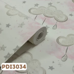 Papel de Parede Infantil Nuvens Cinza e Rosa - PDI3034