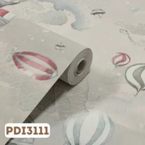 Papel de Parede Infantil Nuvens, Balões fundo cinza - PDI3111