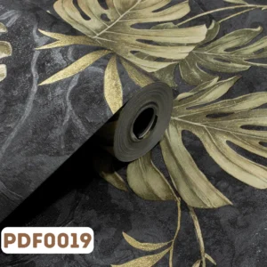 Papel de Parede Vinílico Floral Preto e Bege c/ Brilho - PDF0019