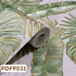 Papel de Parede Vinílico Floral Branco e Verde c/ Brilho - PDF9031