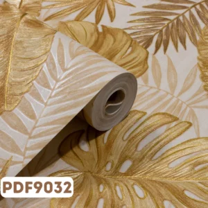 Papel de Parede Vinílico Floral Bege c/ Brilho -  PDF9032