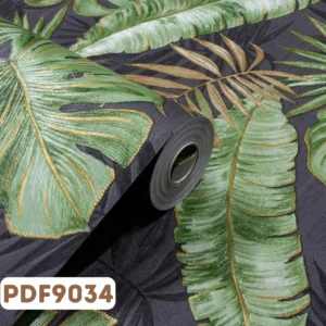 Papel de Parede Vinílico Floral Preto e Verde c/ Brilho - PDF9034