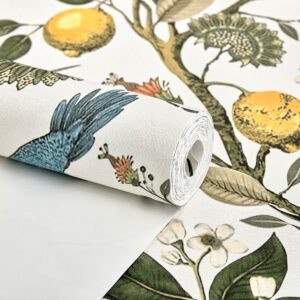 Papel de Parede Floral Branco Pássaro - CES - TS18280