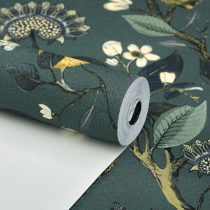 Papel de Parede Floral Verde Pássaro  - CES - TS18282