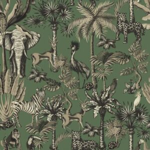 Papel de Parede Verde Floral  Animais - P02/CC-001027