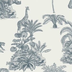 Papel de Parede Branco e Azul Floral Animais - P11/CC-001049