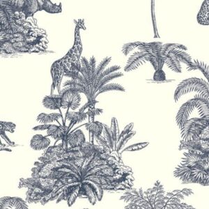 Papel de Parede Branco Azul Escuro Floral Animais - P13/CC-001019