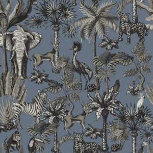 Papel de Parede Azul Floral Animais - P20/CC-001005