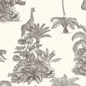 Papel de Parede Branco Floral Animais - P15/CC-001047