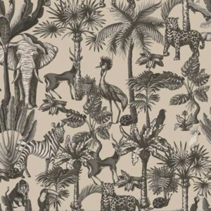 Papel de Parede Bege Floral Animais - P22/CC-001048