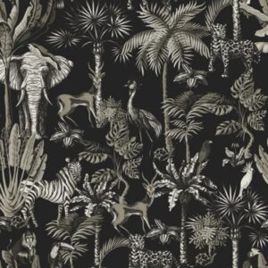 Papel de Parede Preto Floral Animais - P26/CC-001044