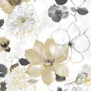 Papel de Parede Branco Bege Preto Floral - P13 - ENL-0302
