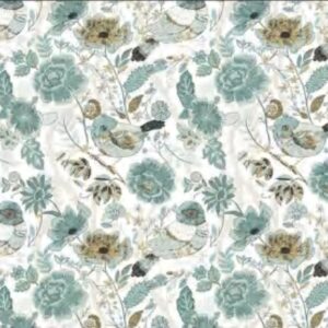 Papel de Parede Verde Água Floral Pássaro -  P22 - ENL-2906