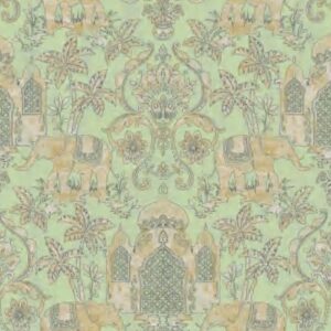 Papel de Parede Verde Elefante Indiano Portal Ornamental - IF-473102