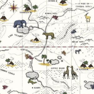 Papel de Parede Infantil Mapa e Animaizinhos Branco - MD-9091