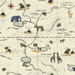 Papel de Parede Infantil Mapa e Animaizinhos Amarelo - MD-9092