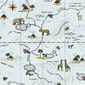 Papel de Parede Infantil Mapa e Animaizinhos Azul Claro - MD-9093