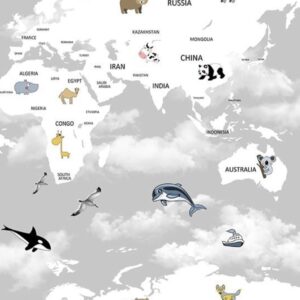 Papel de Parede Infantil Mapa e Animaizinhos - MD-4014