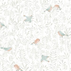 Papel de Parede Infantil Pássaros Rosa e Verde Água  - MD-0804